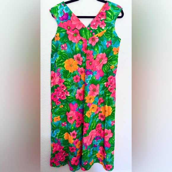 Diamond Head Vintage Hawaiian Muumu House Dress Tropical Floral Kaftan Boho - Picture 1 of 8